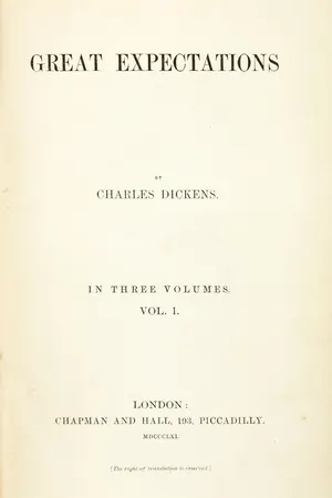 Title page of the first edition of Great Expectations, volume one, Chapman and Hall, 1861
