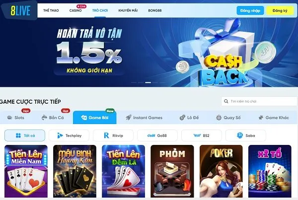 Các game bài tại 8LIVE có đồ họa bắt mắt, âm thanh sống động